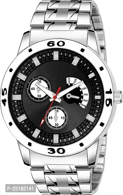 New Kajaru Men's Stainless Steel Round Silver Quartz Wrist Watch | Free Size |