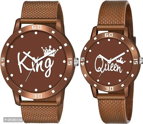 KAJARU Classic Analog Couple Watch (Round Brown Dial, Brown Colored Strap, Pack of 2)_177-thumb0