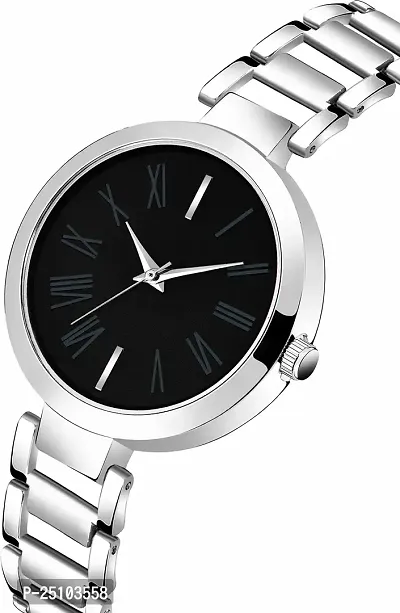 KAJARU Classic Analog Girls Watch (Round Black Dial, Silver Colored Strap, Pack of 1)_377-thumb2