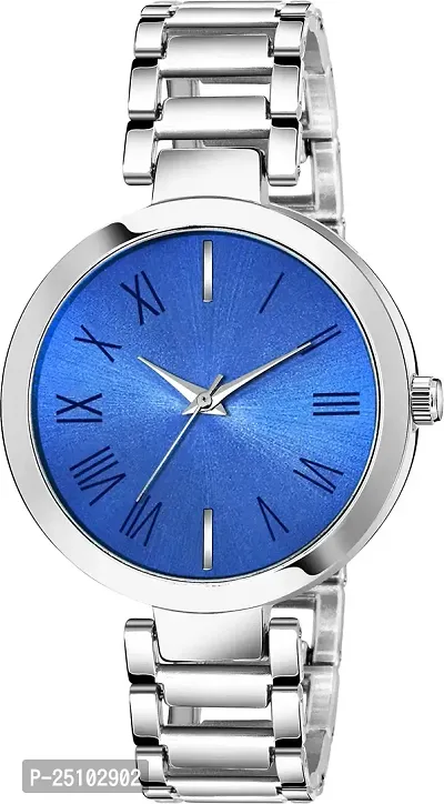 KAJARU Classic Analog Girls Watch (Round Blue Dial, Silver Colored Strap, Pack of 1)_376