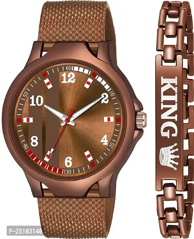 KAJARU Classic Analog Boys Watch (Round Brown Dial, Brown Colored Strap, Pack of 2)_127