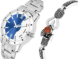 KAJARU Classic Analog Men Watch (Round Blue  White Dial, Silver Colored Strap, Pack of 2)_64-thumb1