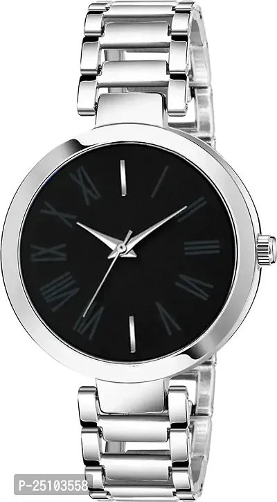 KAJARU Classic Analog Girls Watch (Round Black Dial, Silver Colored Strap, Pack of 1)_377-thumb0