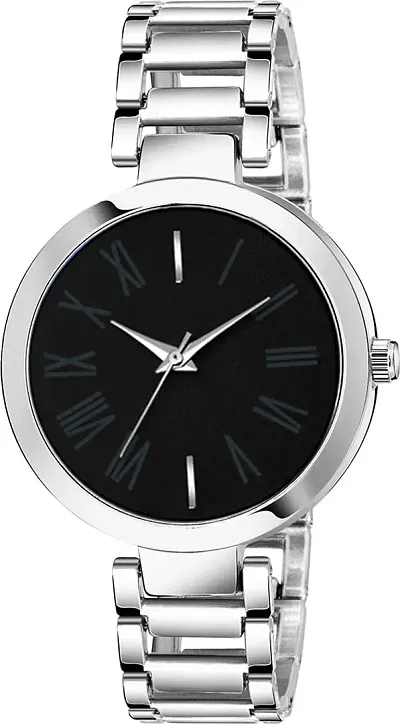 KAJARU Classic Analog Girls Watch (Round Black Dial, Silver Colored Strap, Pack of 1)_377