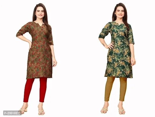 Stylish Multicoloured Crepe Printed Kurta For Women Combo Pack Of 2