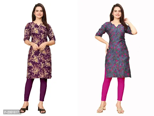 Stylish Multicoloured Crepe Printed Kurta For Women Combo Pack Of 2