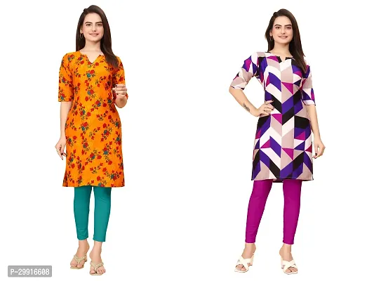 Stylish Multicoloured Crepe Printed Kurta For Women Combo Pack Of 2