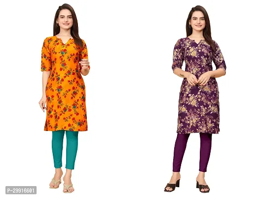 Stylish Multicoloured Crepe Printed Kurta For Women Combo Pack Of 2