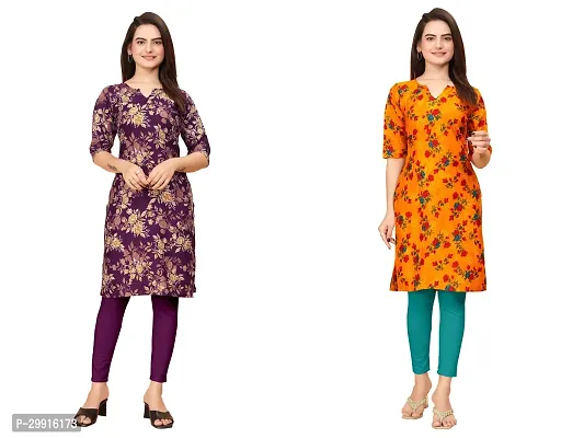 Stylish Multicoloured Crepe Printed Kurta For Women Combo Pack Of 2