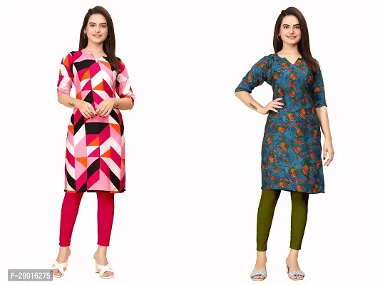 Stylish Multicoloured Crepe Printed Kurta For Women Combo Pack Of 2