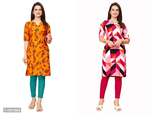 Stylish Multicoloured Crepe Printed Kurta For Women Combo Pack Of 2