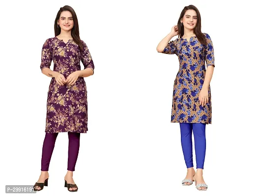 Stylish Multicoloured Crepe Printed Kurta For Women Combo Pack Of 2