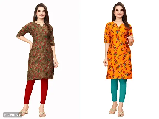 Stylish Multicoloured Crepe Printed Kurta For Women Combo Pack Of 2-thumb0