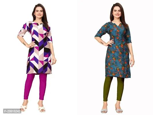 Stylish Multicoloured Crepe Printed Kurta For Women Combo Pack Of 2