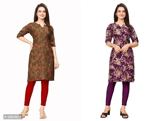 Stylish Multicoloured Crepe Printed Kurta For Women Combo Pack Of 2