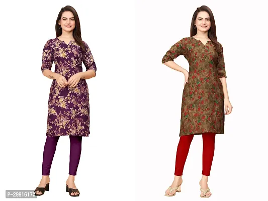 Stylish Multicoloured Crepe Printed Kurta For Women Combo Pack Of 2