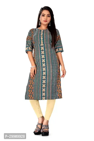 Elegant Green Crepe Printed Straight Kurta For Women