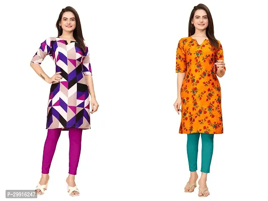 Stylish Multicoloured Crepe Printed Kurta For Women Combo Pack Of 2