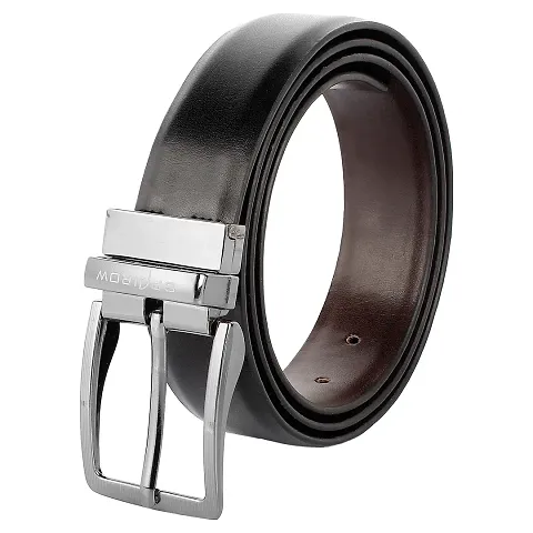 ZEVORA Men Reversible Leather Belt with Auto Turning Buckle (Black & Brown)