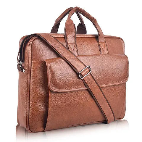 PU Leather 15.6 inch Laptop Messenger Bag (41x 30x8 cm)TAN