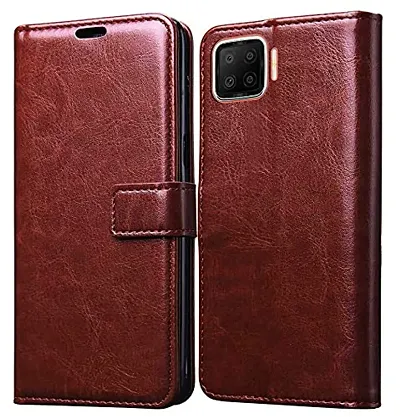 Vikefon PU Leather Vintage Flip Flap Book Case Cover with Stand and Pocket for Oppo F17 ( Brown )