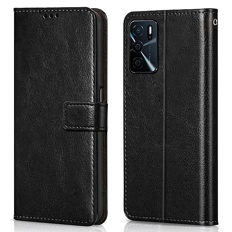 RRTBZ Foldable Stand Wallet Flip Case Compatible for Oppo A16 -Black