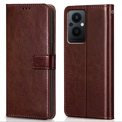 Cloudza Oppo F21 Pro 5G Flip Back Cover | PU Leather Flip Cover Wallet Case with TPU Silicone Case Back Cover for Oppo F21 Pro 5G Brown