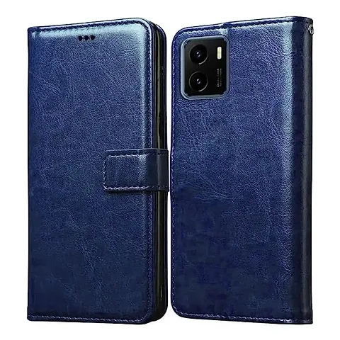 Cloudza Vivo Y15s 2021 Flip Back Cover | PU Leather Flip Cover Wallet Case with TPU Silicone Case Back Cover for Vivo Y15s 2021 Blue