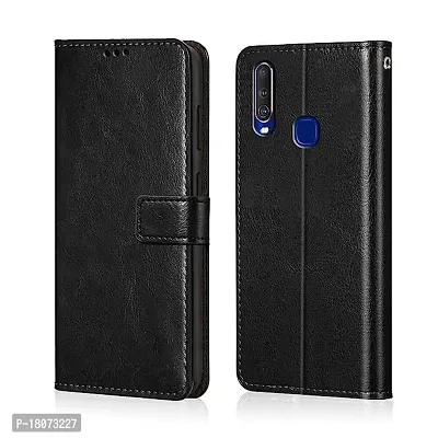 Leather Finish Flip Cover for Vivo Y11 | Inside Pockets  Inbuilt Stand | Wallet Style | Magnet Closure Vivo Y11 Flip Case ( Black)-thumb0