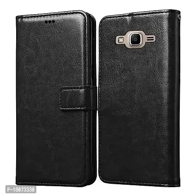 Samsung Galaxy J2 Flip Back Cover Wallet Case, PU Leather Credit Card Holder, [TPU Interior Protective Case] Stand Folio Flip Cover Compatible with Samsung Galaxy J2 - (Black )-thumb0