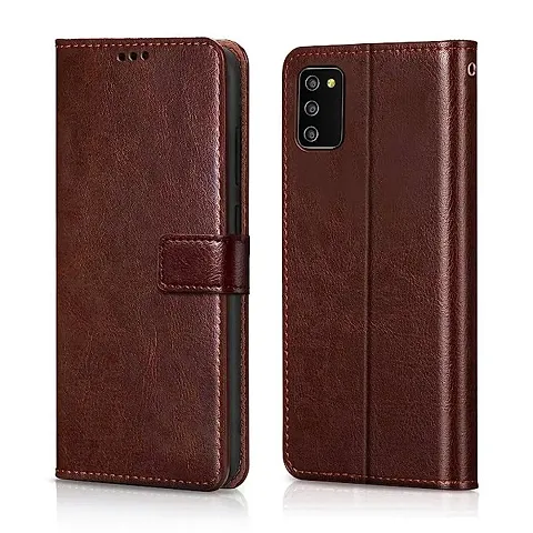 Cloudza Samsung Galaxy M02s,F02s Flip Back Cover | PU Leather Flip Cover Wallet Case with TPU Silicone Case Back Cover for Samsung Galaxy M02s,F02s Brown
