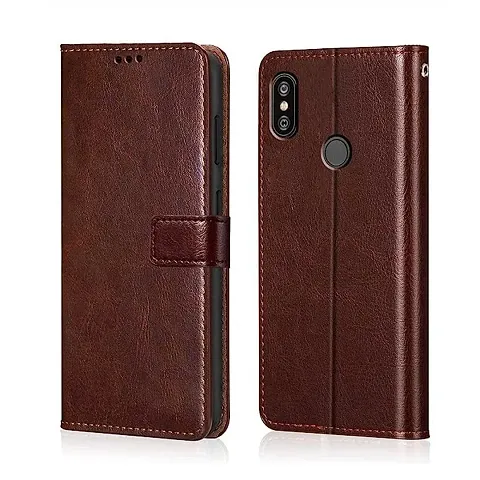 Cloudza Redmi 6 Pro Flip Back Cover | PU Leather Flip Cover Wallet Case with TPU Silicone Case Back Cover for Redmi 6 Pro Brown