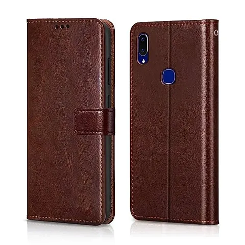 Cloudza Vivo V9 Flip Back Cover | PU Leather Flip Cover Wallet Case with TPU Silicone Case Back Cover for Vivo V9 Brown