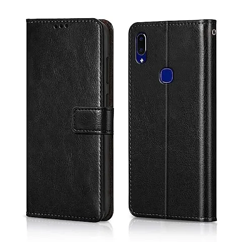 Cloudza Vivo V9 Flip Back Cover | PU Leather Flip Cover Wallet Case with TPU Silicone Case Back Cover for Vivo V9 Bk