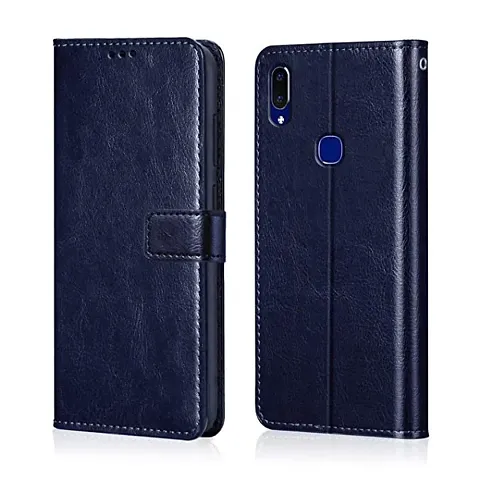 Cloudza Vivo V9 Flip Back Cover | PU Leather Flip Cover Wallet Case with TPU Silicone Case Back Cover for Vivo V9 Blue
