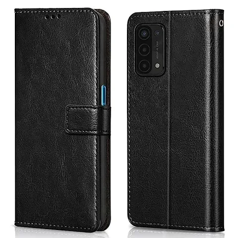 Cloudza Oppo F19s Flip Back Cover | PU Leather Flip Cover Wallet Case with TPU Silicone Case Back Cover for Oppo F19s Bk