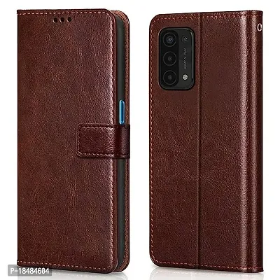 Shock Proof Flip Cover Back Case Cover for Oppo A74 4G | F19s | F19 (Flexible | Leather Finish | Card Pockets Wallet  Stand | Brown)-thumb0