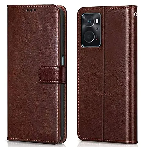 Cloudza Oppo K10 4G Flip Back Cover | PU Leather Flip Cover Wallet Case with TPU Silicone Case Back Cover for Oppo K10 4G Brown