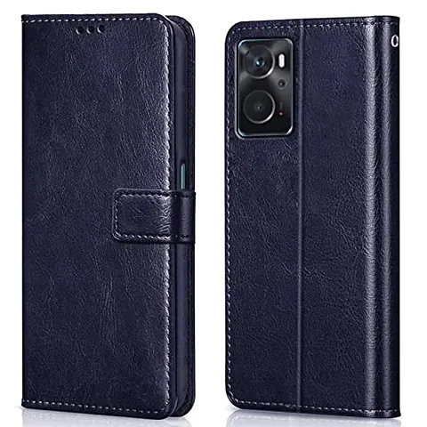 Cloudza Oppo K10 4G Flip Back Cover | PU Leather Flip Cover Wallet Case with TPU Silicone Case Back Cover for Oppo K10 4G Blue