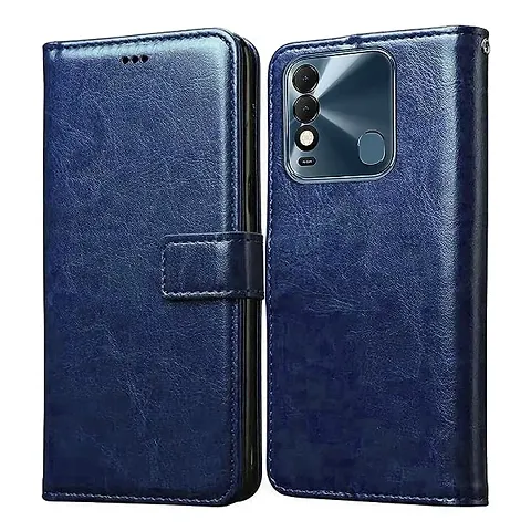 Cloudza Tecno Spark 8 Flip Back Cover | PU Leather Flip Cover Wallet Case with TPU Silicone Case Back Cover for Tecno Spark 8 Blue