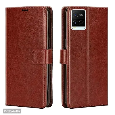Vivo Y21 2021 / Y33s Flip Case Leather Finish | Inside TPU with Card Pockets | Wallet Stand and Shock Proof | Magnetic Closing | Complete Protection Flip Cover for Vivo Y21 2021 / Y33s