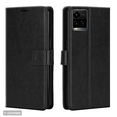 Flip Cover Case for Vivo Y21e | Vivo Y21A | Vivo Y32 (Stitched Leather Finish | Magnetic Closure | Inner TPU | Foldable Stand | Wallet Card Slots )-thumb0