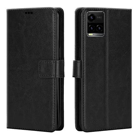 RRTBZ Foldable Stand Wallet Flip Case Compatible for Vivo Y33s -Black