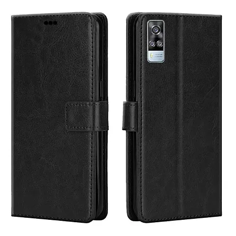 Vivo Y51a Flip Case | Premium Leather Finish Flip Cover | with Card Pockets | Wallet Stand |Complete Protection Flip Cover for  Vivo Y51a - Black