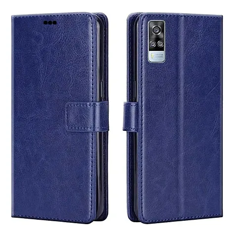 Vivo Y51a Flip Case | Premium Leather Finish Flip Cover | with Card Pockets | Wallet Stand |Complete Protection Flip Cover for  Vivo Y51a - Blue