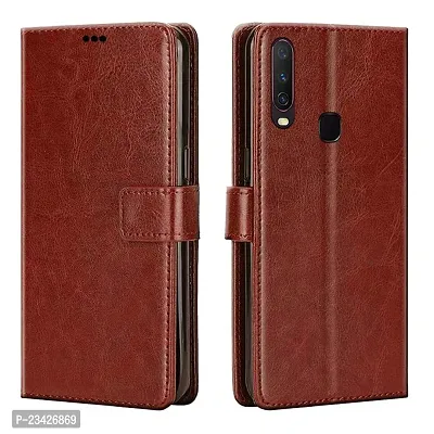 Vivo 1904 Flip Case | Premium Leather Finish Flip Cover | with Card Pockets | Wallet Stand |Complete Protection Flip Cover for  Vivo 1904 - Brown-thumb0