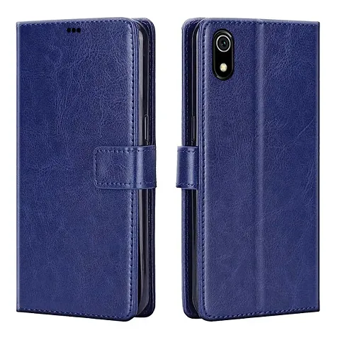 Mi Redmi 7A Flip Case | Vintage Leather Finish | Inside TPU | Wallet Stand | Magnetic Closing | Flip Cover for Mi Redmi 7A (Blue)