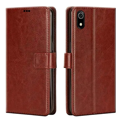 Mi Redmi 7A Flip Case | Vintage Leather Finish | Inside TPU | Wallet Stand | Magnetic Closing | Flip Cover for Mi Redmi 7A (Brown)