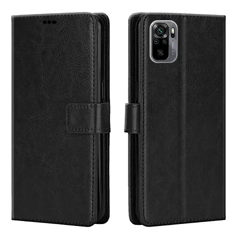 Mi Redmi Note 10s Flip Case | Vintage Leather Finish | Inside TPU | Wallet Stand | Magnetic Closing | Flip Cover for Mi Redmi Note 10s (Black)