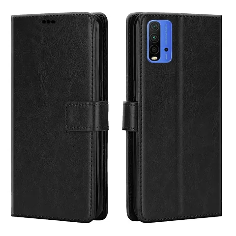 Poco M3 Flip Back Cover Case | Leather Finish | Inbuilt Stand Pockets | Wallet Flip Cover Case for Poco M3 (Black)